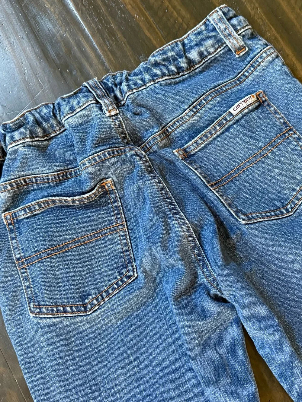 Carhartt Boys Blue Denim Jeans Adjustable Waist Size 14 Straight Leg
